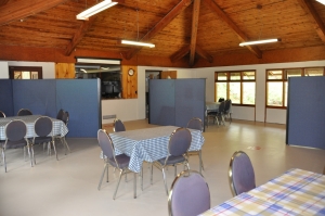 <b>Dining Hall under COVID</b><br />Dining hall set up for COVID distancing